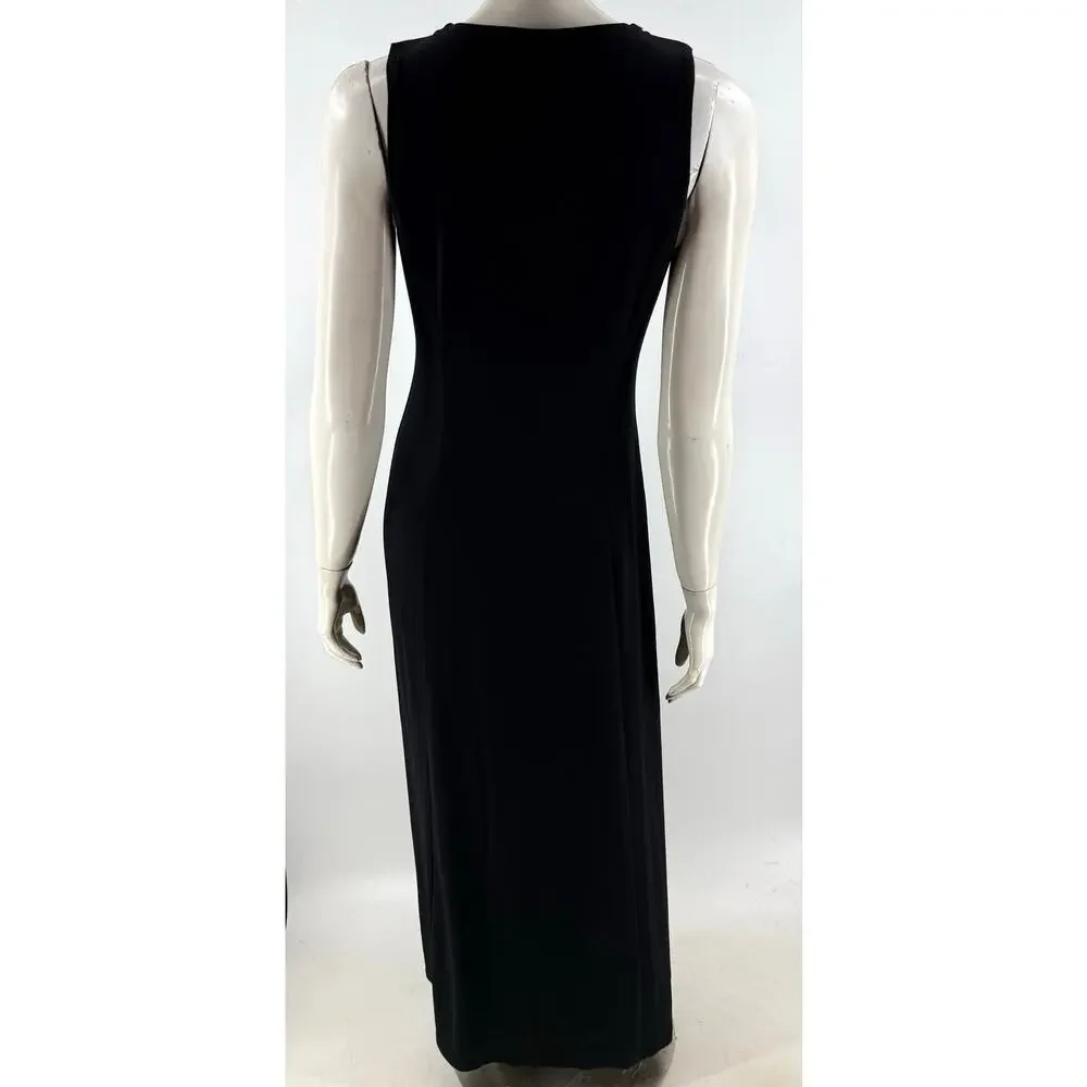 Michael Kors Womens Maxi Dress Size Small Black Gold Shoulder Zip Front Slit